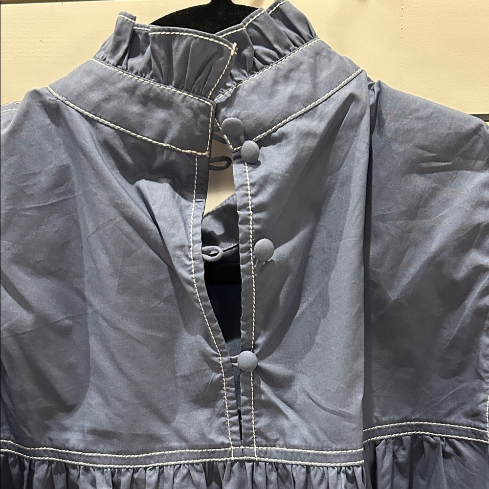 Hunter Bell Slate Blue Ruffled Blouse - Picture 3 of 3